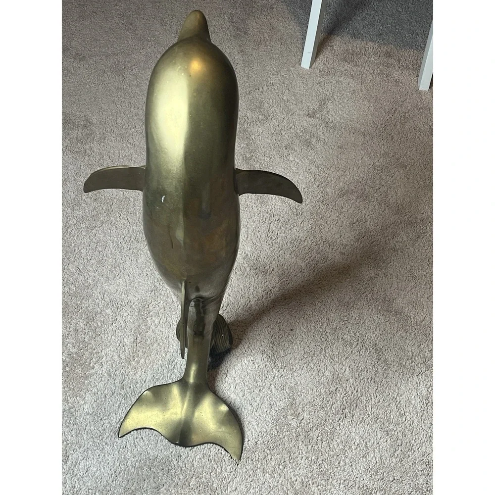Tall Brass Dolphin Statue Excellent Condition 33 Inch